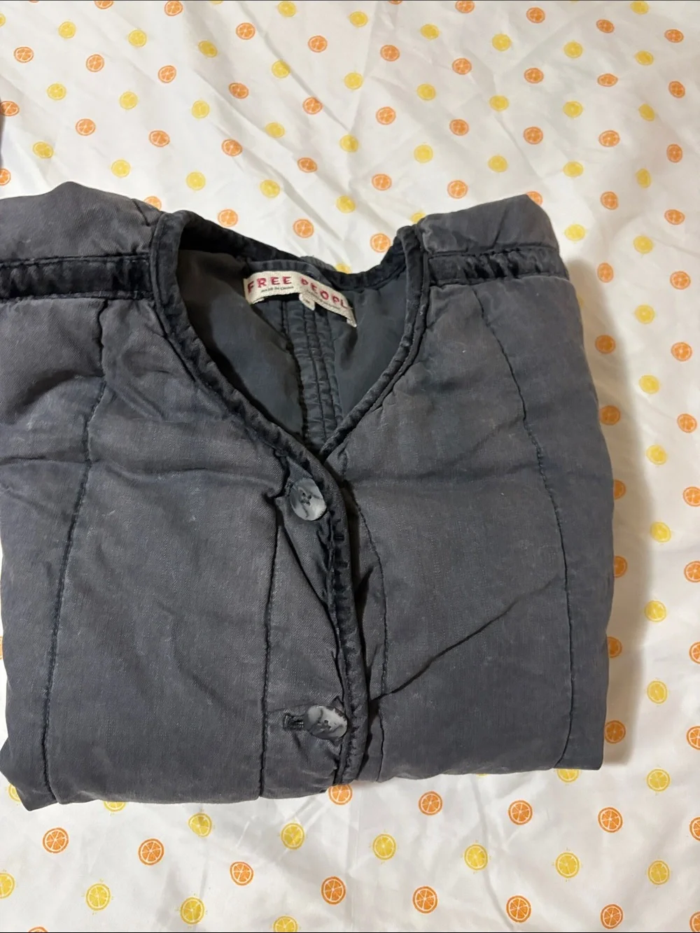 Free People Black Quilted Button-Down Puff Jacket